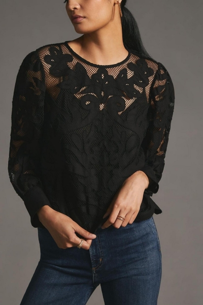 トップス Panel Lace Blouse anuke Alani Lace Crochet Bell Sleeve Blouse | Jane.com