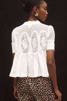 Short-Sleeve Lace Poplin Swing Top