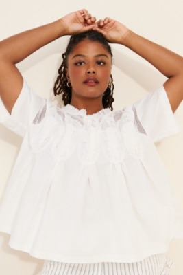 Short-Sleeve Lace Poplin Swing Top