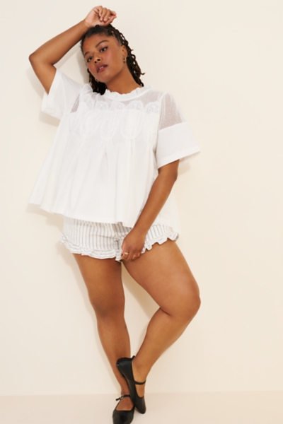 Short-Sleeve Lace Poplin Swing Top | Nuuly