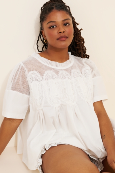 Short-Sleeve Lace Poplin Swing Top | Nuuly