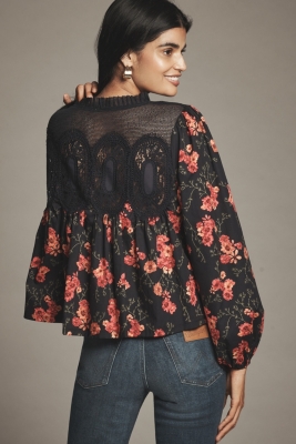 The Iris Long-Sleeve Lace Poplin Blouse
