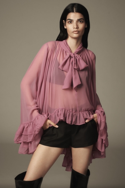 Sheer Tie-Neck Ruffle Blouse | Nuuly