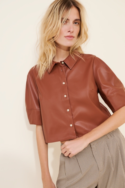 Lantern-Sleeve Vegan Leather Shirt | Nuuly