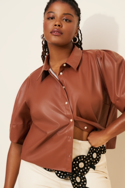Lantern-Sleeve Vegan Leather Shirt | Nuuly