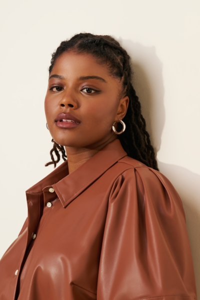 Lantern-Sleeve Vegan Leather Shirt | Nuuly