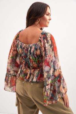 DOROSE Ladies Summer Floral Tops Puff Sleeve Sweetheart Neck