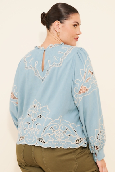 The Lainie Long-Sleeve Lace Cutwork Blouse | Nuuly