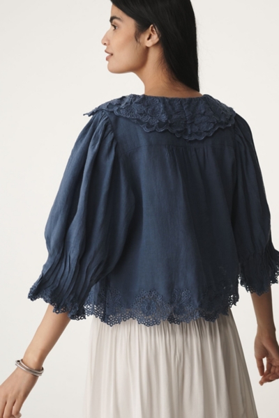 Linen Blend Lace-Collar Blouse | Nuuly
