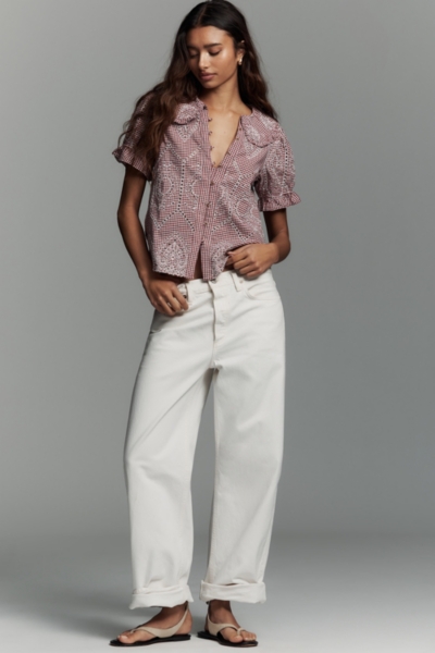 The Keira Collared Button-Front Blouse: Embroidere | Nuuly
