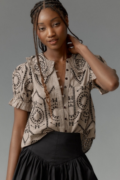 The Keira Collared Button-Front Blouse: Embroidere | Nuuly