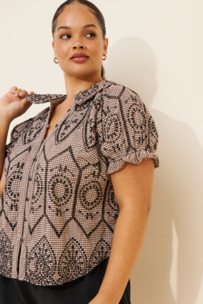 The Keira Collared Button-Front Blouse: Embroidere | Nuuly