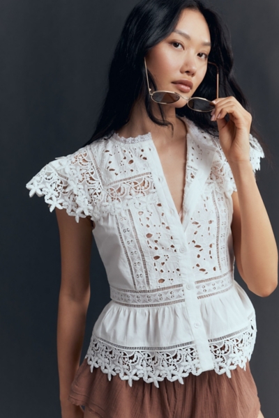 Sleeveless High-Neck Lace-Insert Blouse | Nuuly