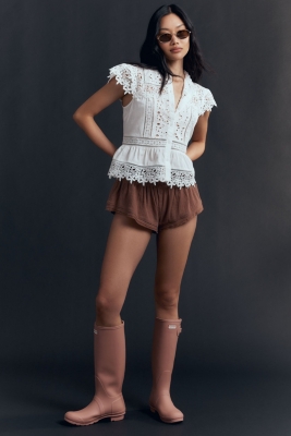 Sleeveless High-Neck Lace-Insert Blouse
