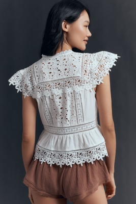 Sleeveless High-Neck Lace-Insert Blouse
