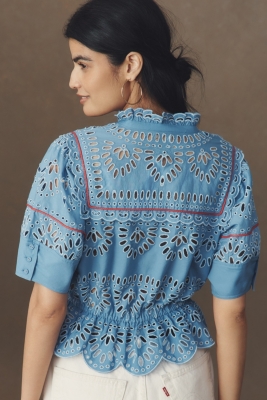 Eyelet Buttondown Peplum Blouse