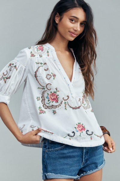 Embroidered Darcey Popover Swing Top | Nuuly