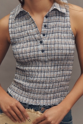 【WOOHWA】SHIRRING POLA TOP Tang Pleated Embroidered Mandarin Collar Top