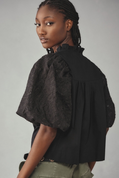 Puff-Sleeve Embellished Button-Front Blouse | Nuuly