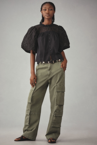 Puff-Sleeve Embellished Button-Front Blouse | Nuuly