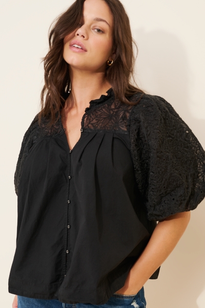Puff-Sleeve Embellished Button-Front Blouse | Nuuly
