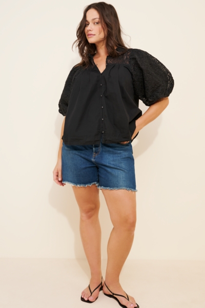 Puff-Sleeve Embellished Button-Front Blouse | Nuuly