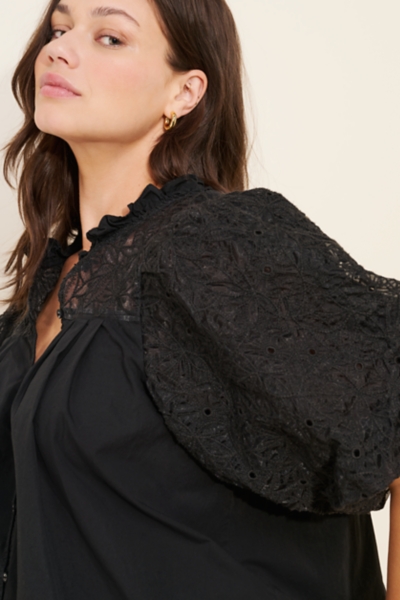 Puff-Sleeve Embellished Button-Front Blouse | Nuuly