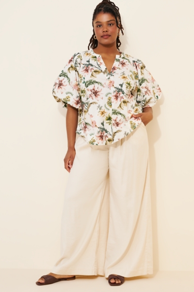 V-Neck Puff-Sleeve Popover Blouse | Nuuly