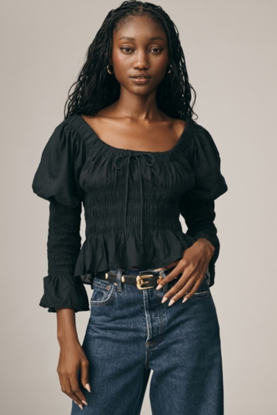 Long-Sleeve Smocked Babydoll Top | Nuuly