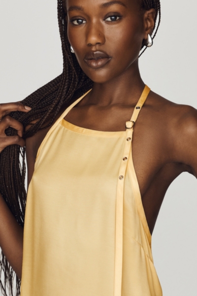 新作overdueflair STRAP HALTER TOP Silky Halter Buckle Strap Top | Nuuly
