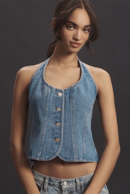 AMOMENTO HOURGLASS DENIM VEST - BLUE | Garmentory