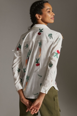 Anthropologie Maeve Embroidered Button-down Top hot