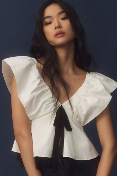 Theory Women's Ruffled Eyelet Blouse - Sleeveless Button-Down Top With Princess Seam Details