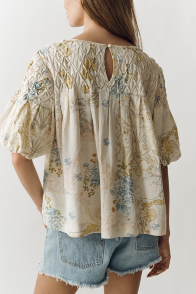 The Liza Puff-Sleeve Smocked Linen Top | Nuuly