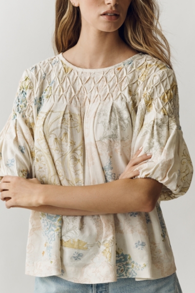 The Liza Puff-Sleeve Smocked Linen Top | Nuuly
