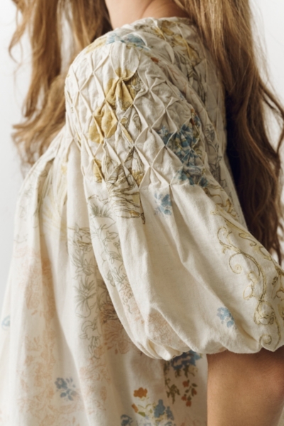 The Liza Puff-Sleeve Smocked Linen Top | Nuuly