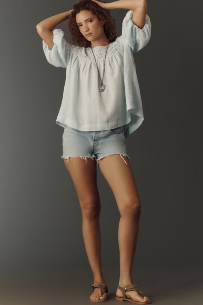 The Liza Puff-Sleeve Smocked Linen Top | Nuuly