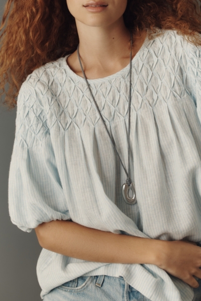 The Liza Puff-Sleeve Smocked Linen Top | Nuuly