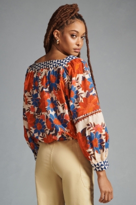 Printed Square-Neck Puff-Sleeve Blouse | Nuuly