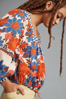 Printed Square-Neck Puff-Sleeve Blouse | Nuuly