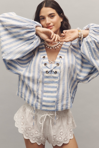 Linen Dolman Lace-Up Blouse | Nuuly