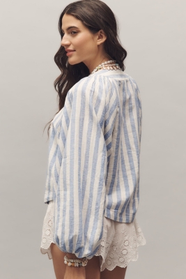 Linen Dolman Lace-Up Blouse
