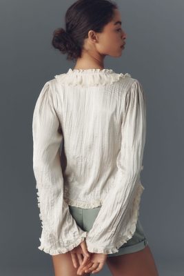 Long-Sleeve Ruffled Tie-Front Top