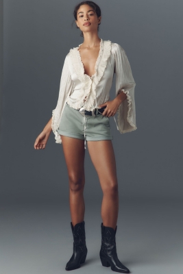 Long-Sleeve Ruffled Tie-Front Top
