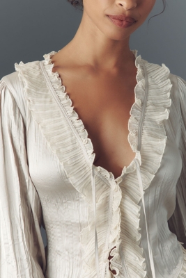 Long-Sleeve Ruffled Tie-Front Top