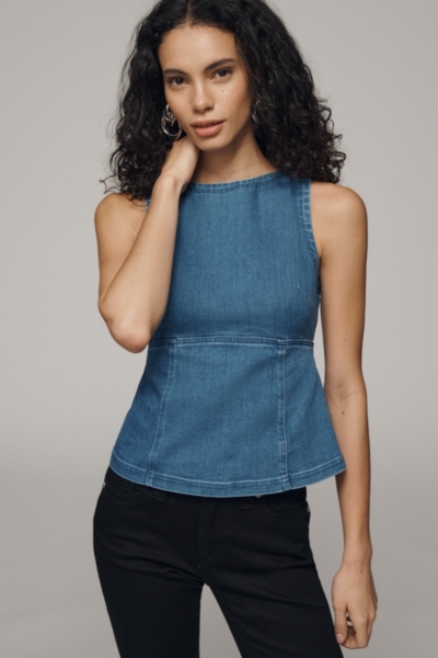 Sleeveless Open-Back Denim Peplum Top | Nuuly