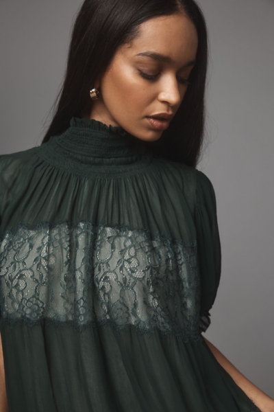 High-Neck Lace Swing Blouse | Nuuly