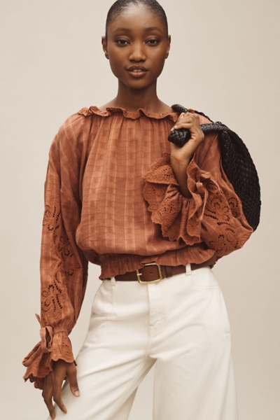 Long-Sleeve Ruffled Bubble Blouse | Nuuly