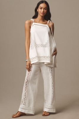 [EENK]YONIKA Lace-trim Top - White★日本未入荷 Tie-Strap Linen Hanky Cutwork Lace Tank | Nuuly