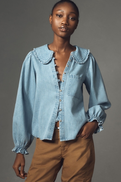 The Keira Denim Long-Sleeve Blouse | Nuuly